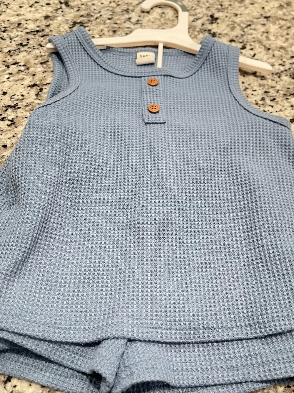 3 Pack Shein Size 2-3T | Waffle-Knit Tank & Short Set - Sage, Blue, Tan